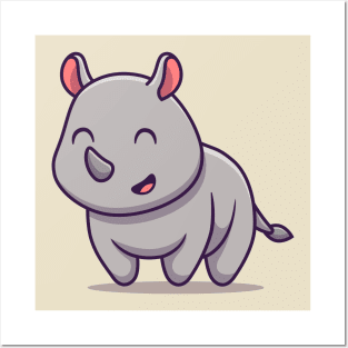 Cute Rhino Smiling Posters and Art